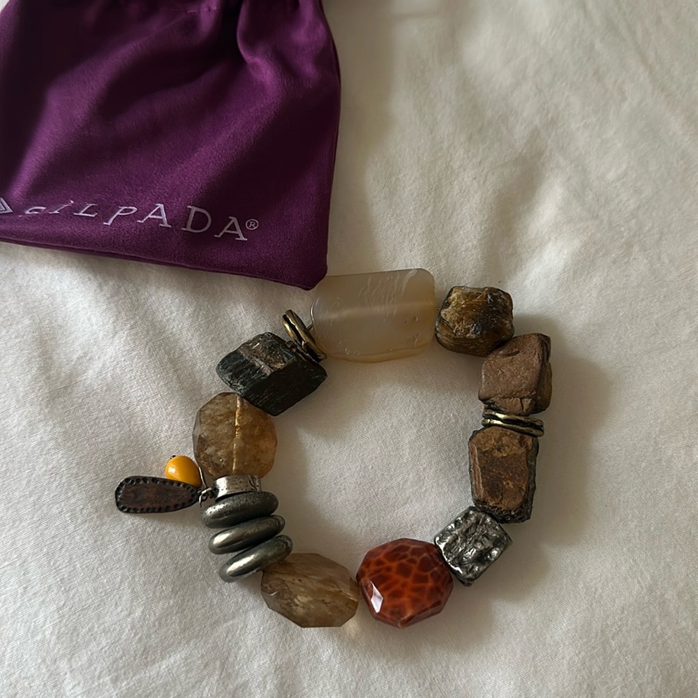 Silpada Natural Stone and Metal Beaded Stretch Bracelet - Brown/Amber